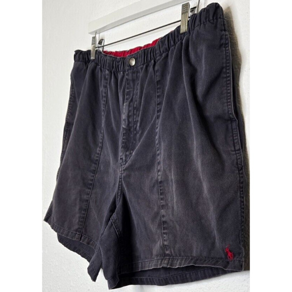 Vintage Polo Ralph Lauren Mens Chino Shorts Large Gray Blue Cotton Elastic Waist - Picture 2 of 16